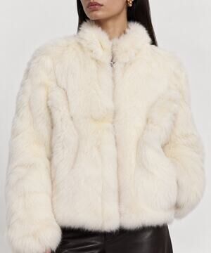 Ivory 100% Real Rabbit Fur Cropped Jacket Coat Zip Front XS